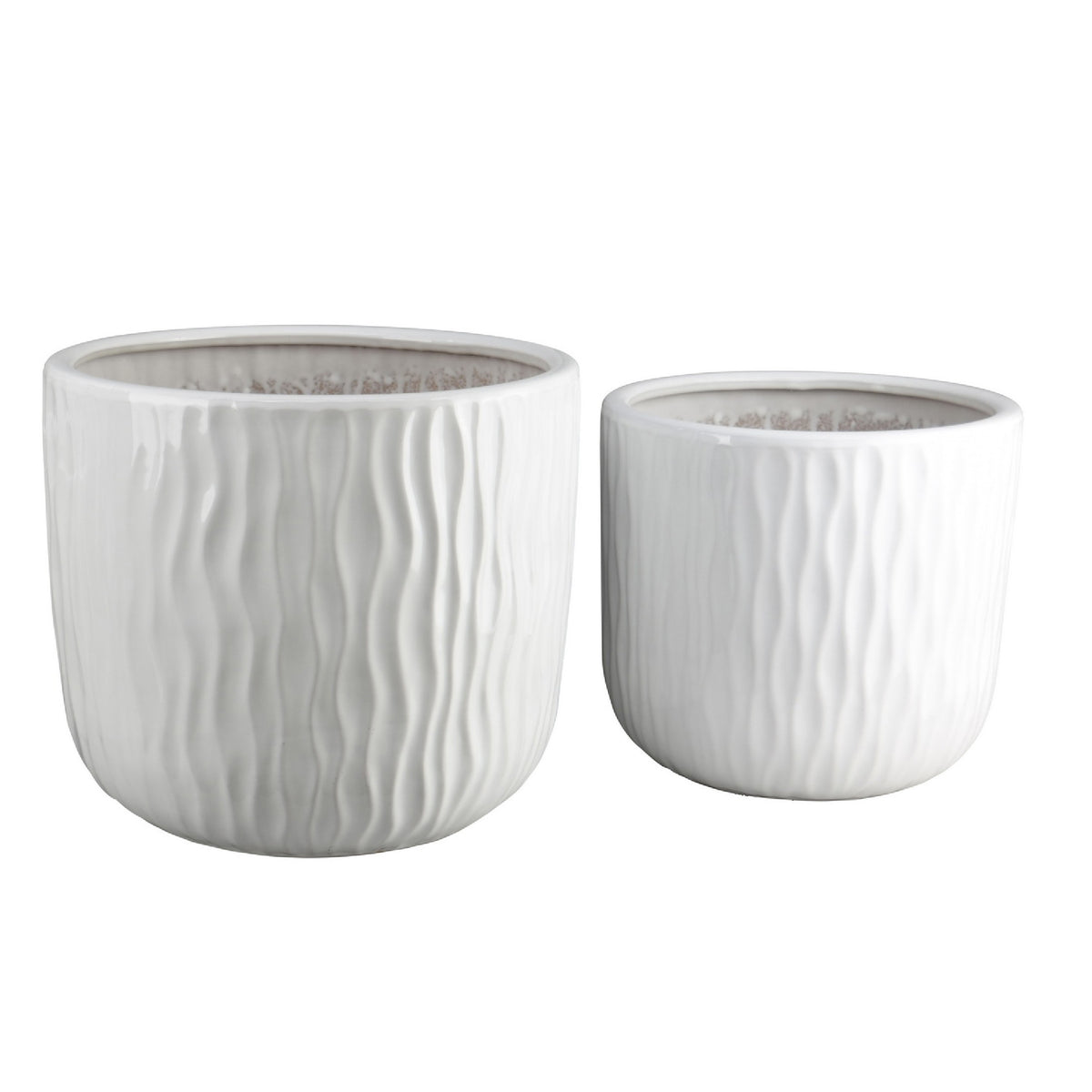 Kena Planter Set of 3, White Ceramic, Wave Texture Indoor, 13 10 8 Inch