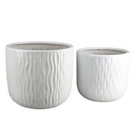 Kena Planter Set of 3, White Ceramic, Wave Texture Indoor, 13 10 8 Inch