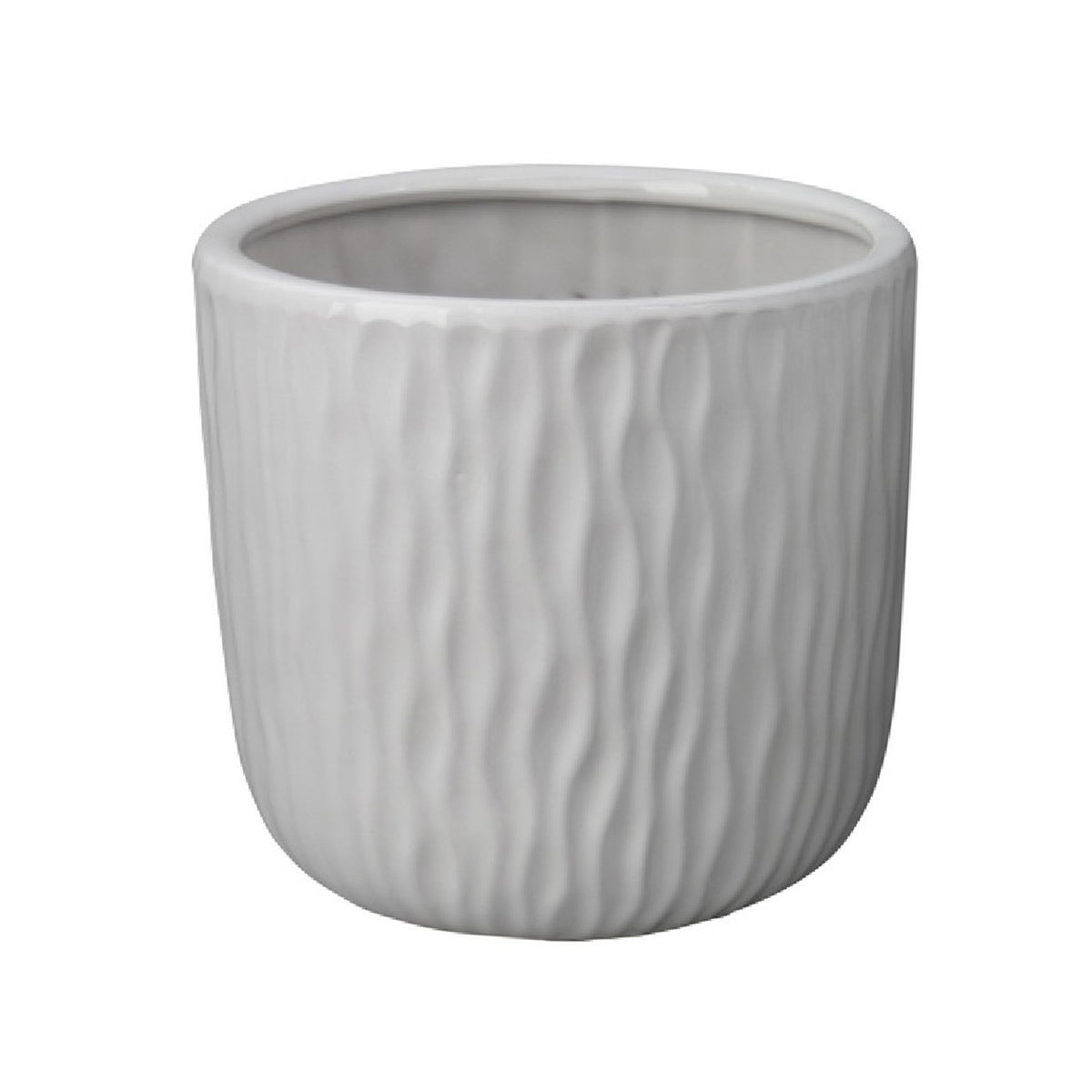 Kena Planter Set of 3, White Ceramic, Wave Texture Indoor, 13 10 8 Inch