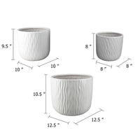 Kena Planter Set of 3, White Ceramic, Wave Texture Indoor, 13 10 8 Inch