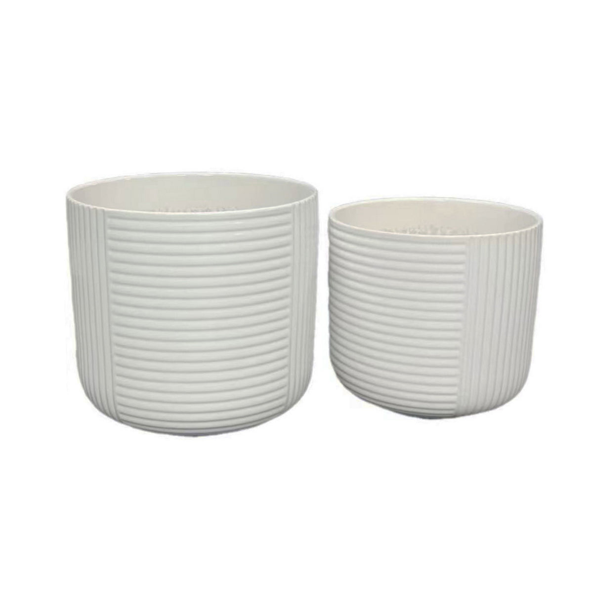 Kena Planter Set of 3, White Ceramic, Ribbed Texture Pots, 12 10 8 Inch  - BM344413