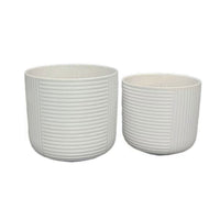 Kena Planter Set of 3, White Ceramic, Ribbed Texture Pots, 12 10 8 Inch  - BM344413