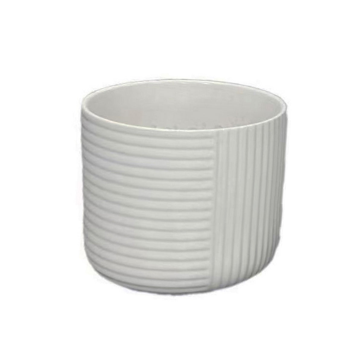 Kena Planter Set of 3, White Ceramic, Ribbed Texture Pots, 12 10 8 Inch  - BM344413
