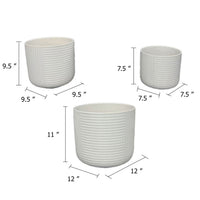 Kena Planter Set of 3, White Ceramic, Ribbed Texture Pots, 12 10 8 Inch  - BM344413