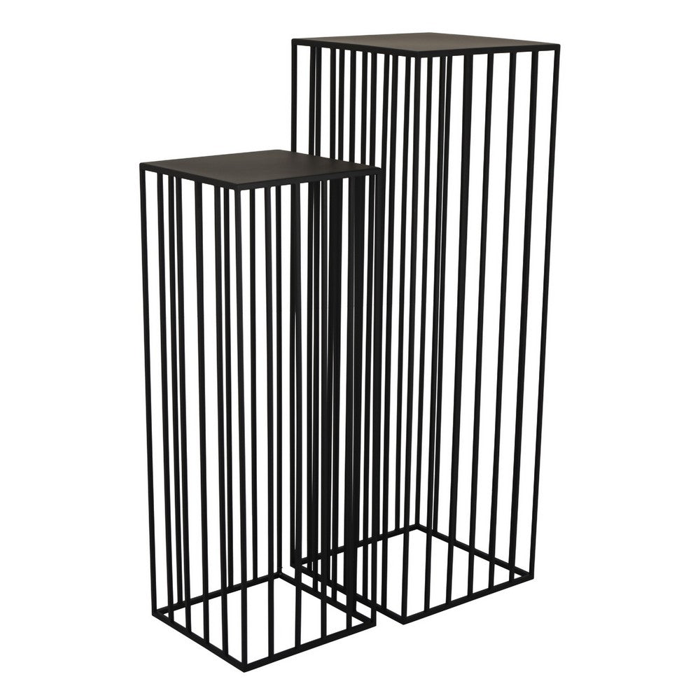 Accent Plant Stand Set of 2, Black Metal Open Frame, 42 and 34 Inch - BM344414