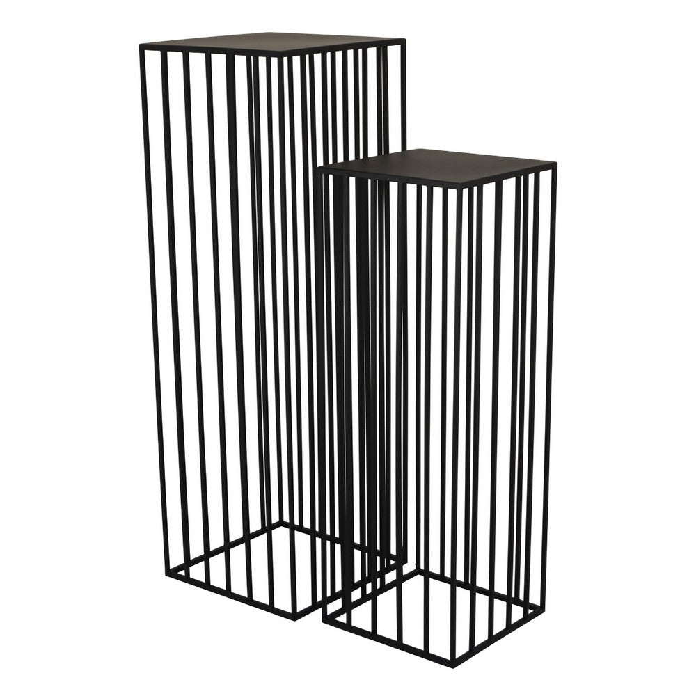 Accent Plant Stand Set of 2, Black Metal Open Frame, 42 and 34 Inch - BM344414