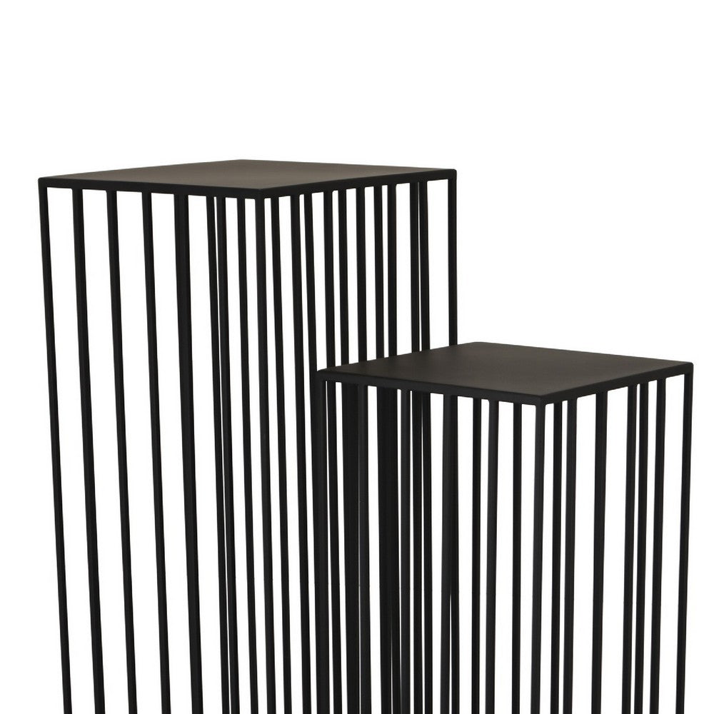 Accent Plant Stand Set of 2, Black Metal Open Frame, 42 and 34 Inch - BM344414