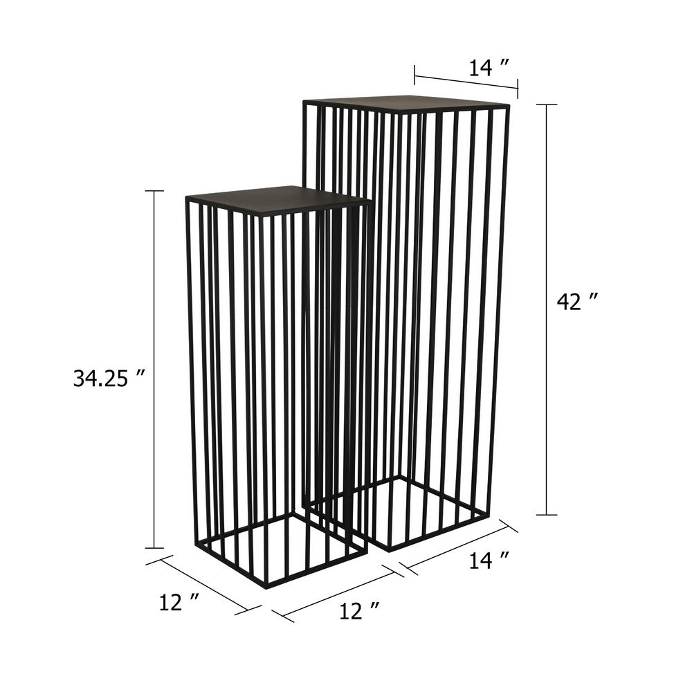 Accent Plant Stand Set of 2, Black Metal Open Frame, 42 and 34 Inch - BM344414