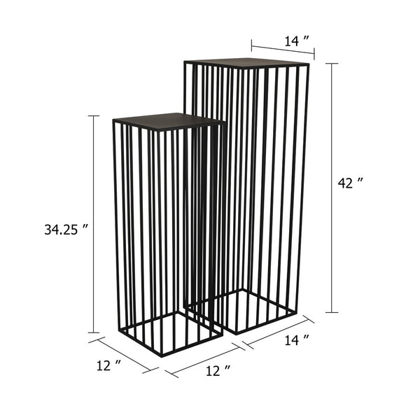 Accent Plant Stand Set of 2, Black Metal Open Frame, 42 and 34 Inch - BM344414