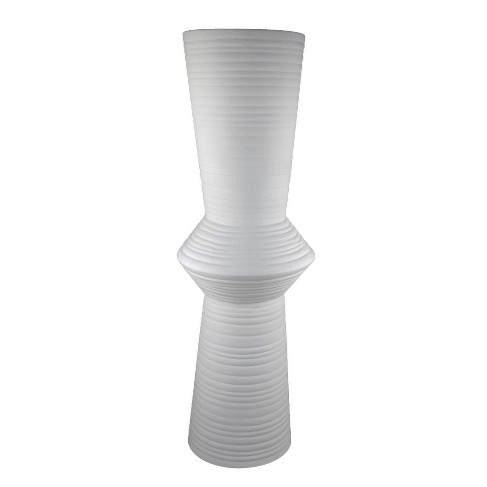 Milana Hourglass Vase, White Metal, Modern Textured Tall Floor Vase, 34 Inch - BM344416