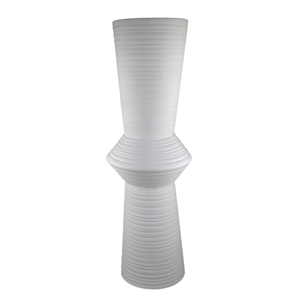 Milana Hourglass Vase, White Metal, Modern Textured Tall Floor Vase, 34 Inch - BM344416