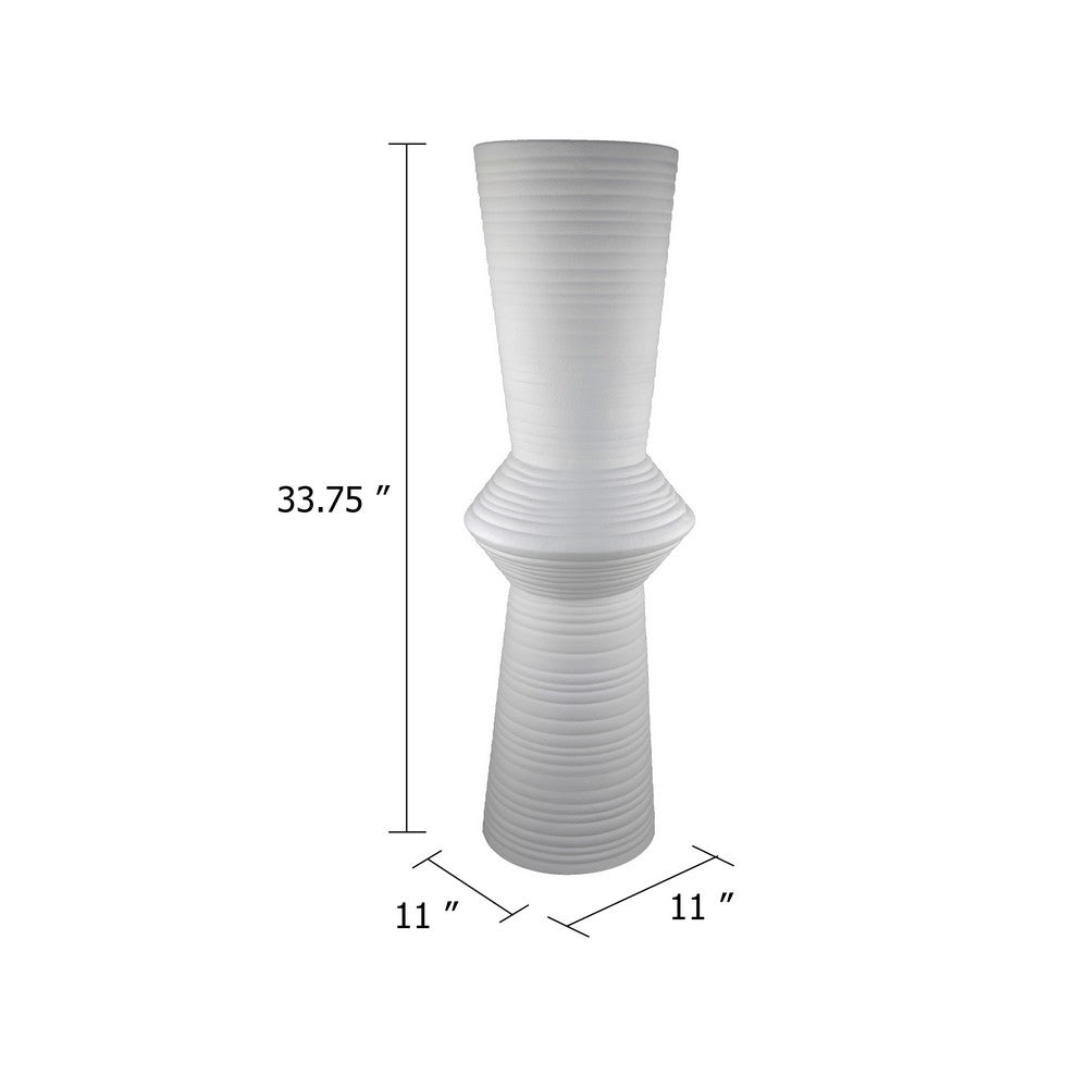 Milana Hourglass Vase, White Metal, Modern Textured Tall Floor Vase, 34 Inch - BM344416
