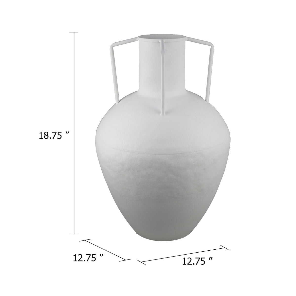 Textured Amphora Style Vase, White Metal with Dual Handles, 19 Inch  - BM344418