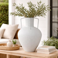 Textured Amphora Style Vase, White Metal with Dual Handles, 19 Inch  - BM344418