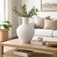 Textured Amphora Style Vase, White Metal with Dual Handles, 19 Inch  - BM344418