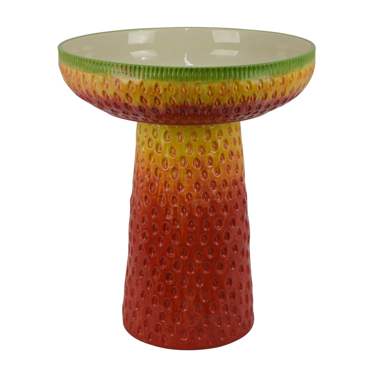 19 Inch Bird Bath, Multicolor Ceramic, Strawberry Pedestal Garden Bowl  - BM344419