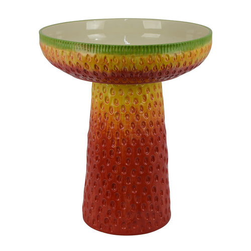 19 Inch Bird Bath, Multicolor Ceramic, Strawberry Pedestal Garden Bowl  - BM344419