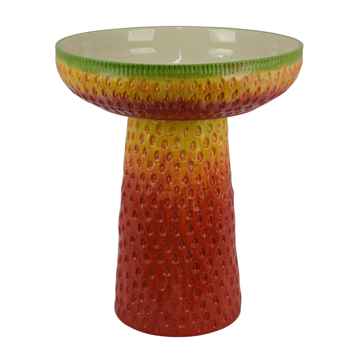 19 Inch Bird Bath, Multicolor Ceramic, Strawberry Pedestal Garden Bowl  - BM344419