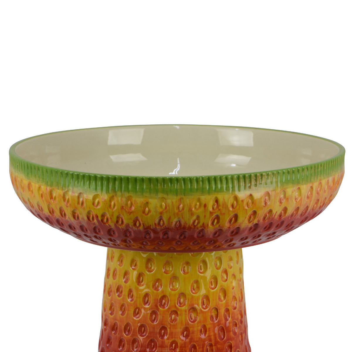 19 Inch Bird Bath, Multicolor Ceramic, Strawberry Pedestal Garden Bowl  - BM344419