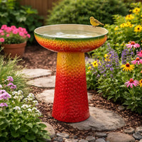 19 Inch Bird Bath, Multicolor Ceramic, Strawberry Pedestal Garden Bowl  - BM344419