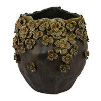 Siya Decorative Vase, Brown Ceramic, Rustic Round Floral Design, 13 Inch  - BM344421