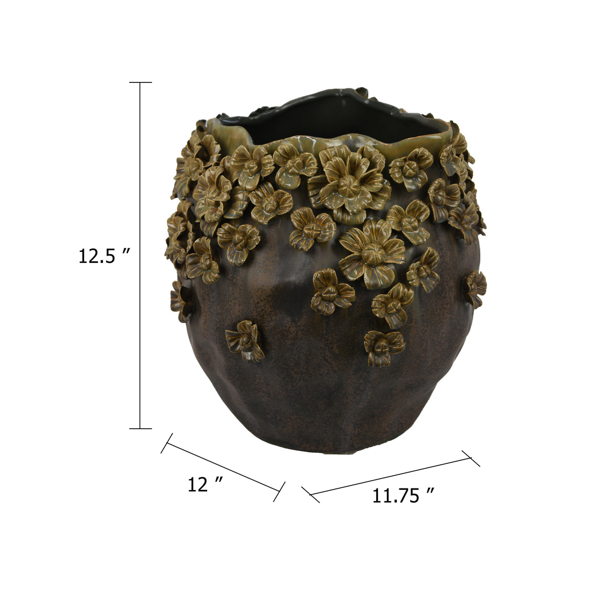 Siya Decorative Vase, Brown Ceramic, Rustic Round Floral Design, 13 Inch  - BM344421