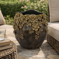 Siya Decorative Vase, Brown Ceramic, Rustic Round Floral Design, 13 Inch  - BM344421