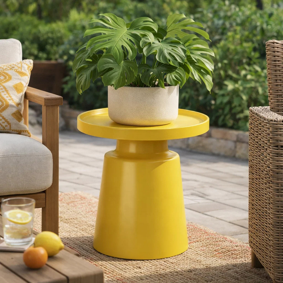 Lumia Plant Stand, Yellow Finish, Raised Rim Top Retro Accent, 19 Inch  - BM344425