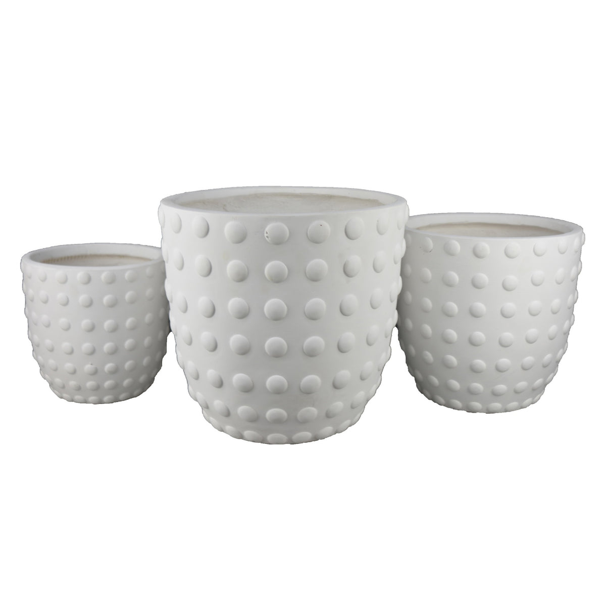 Planter Set of 3, White Resin, Smooth Round Dotted Texture, 15 12 10 Inch  - BM344433