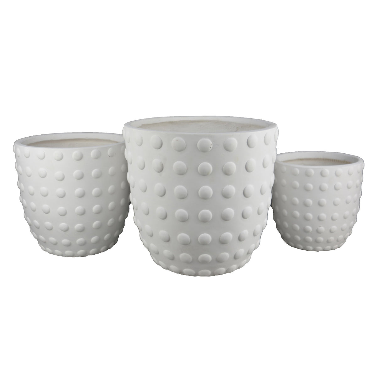 Planter Set of 3, White Resin, Smooth Round Dotted Texture, 15 12 10 Inch  - BM344433
