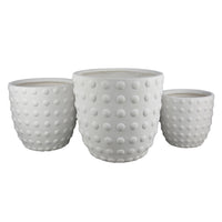 Planter Set of 3, White Resin, Smooth Round Dotted Texture, 15 12 10 Inch  - BM344433