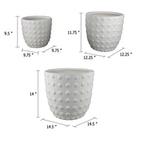 Planter Set of 3, White Resin, Smooth Round Dotted Texture, 15 12 10 Inch  - BM344433