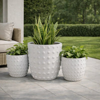 Planter Set of 3, White Resin, Smooth Round Dotted Texture, 15 12 10 Inch  - BM344433
