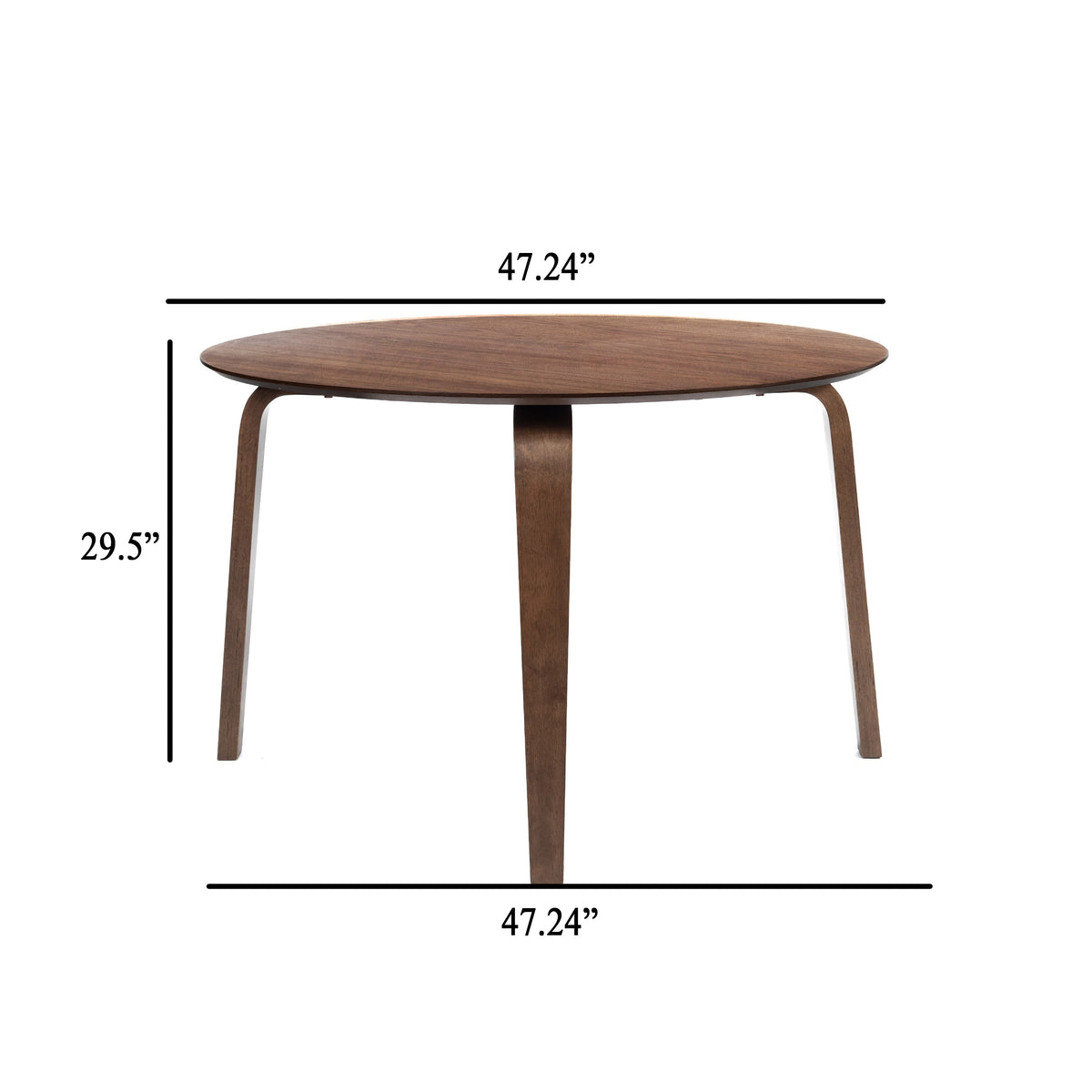 Aby Dining Table, 47 Inch Round Top, Rustic Walnut Brown Splayed Legs