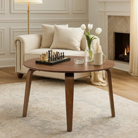 Aby Dining Table, 47 Inch Round Top, Rustic Walnut Brown Splayed Legs