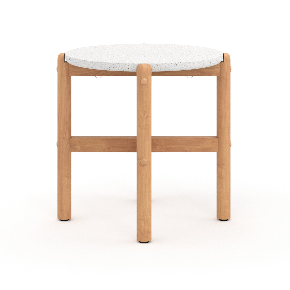 Scy Patio Side End Table, 19 Inch White Terrazzo Top, Natural Brown