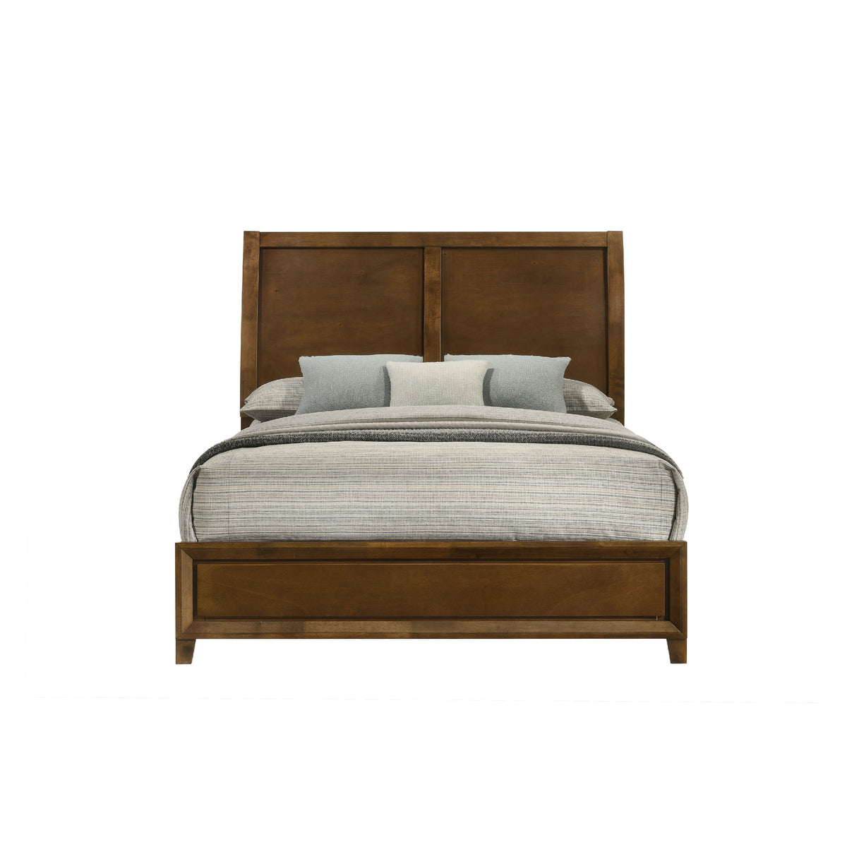 Lary Queen Bed with Sleigh-Style Headboard and Slat Kit, Walnut Brown