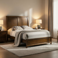 Lary Full Bed with Sleigh-Style Headboard and Slat Kit, Walnut Brown