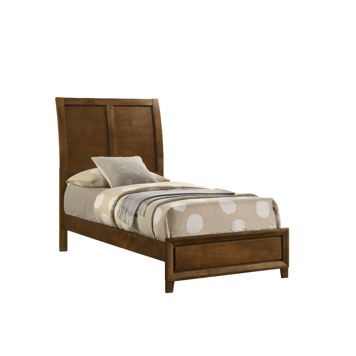 Lary Twin Bed with Sleigh-Style Headboard and Slat Kit, Walnut Brown
