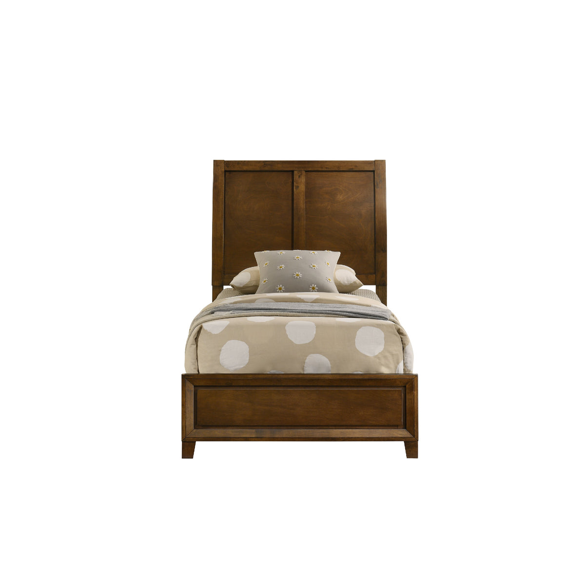 Lary Twin Bed with Sleigh-Style Headboard and Slat Kit, Walnut Brown
