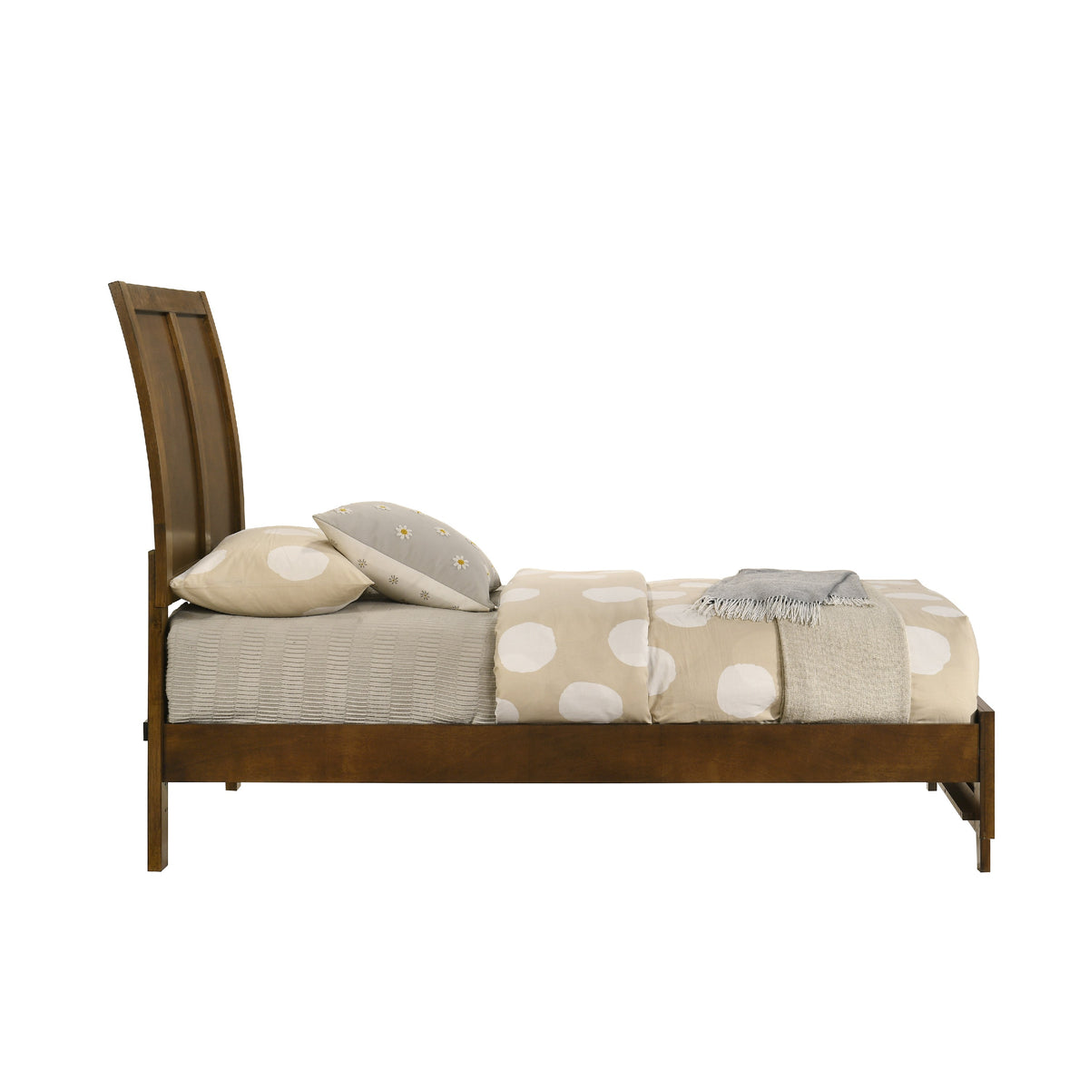 Lary Twin Bed with Sleigh-Style Headboard and Slat Kit, Walnut Brown