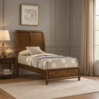 Lary Twin Bed with Sleigh-Style Headboard and Slat Kit, Walnut Brown