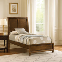Lary Twin Bed with Sleigh-Style Headboard and Slat Kit, Walnut Brown