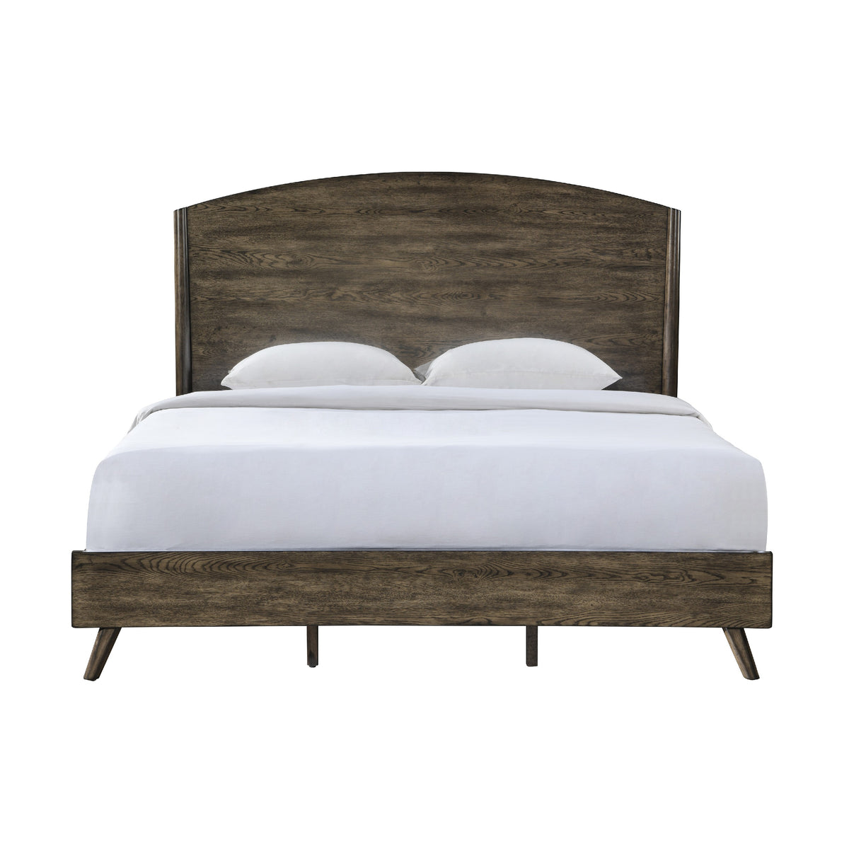 Roxy Queen Bed with Mid-Century Modern Design, Walnut Brown Okume