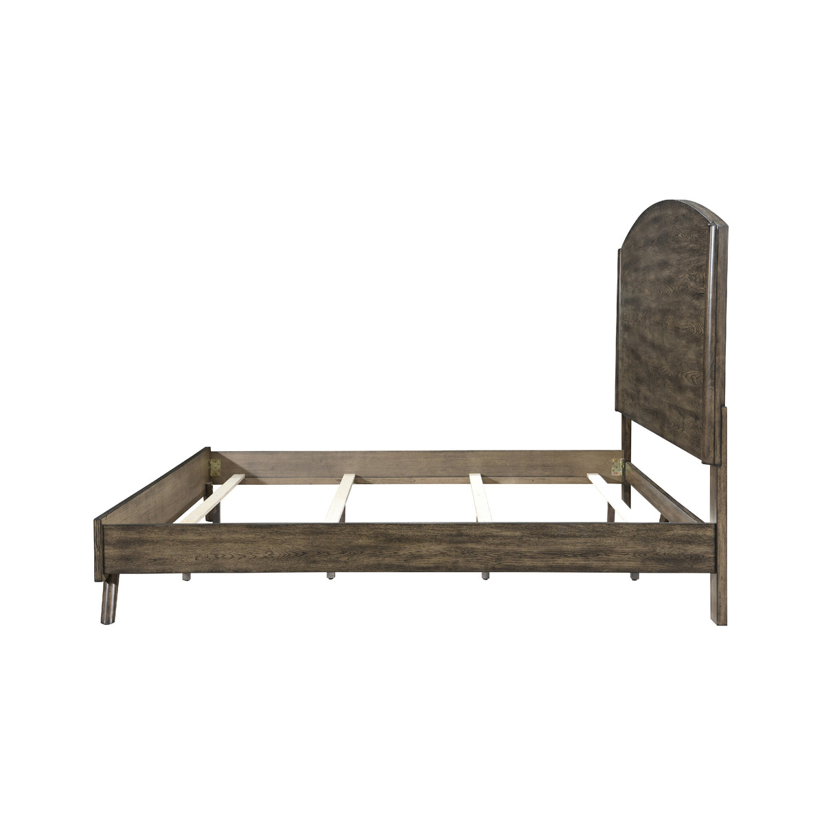 Roxy Queen Bed with Mid-Century Modern Design, Walnut Brown Okume