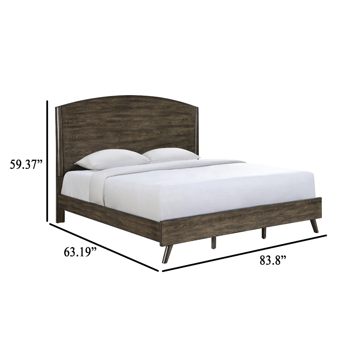 Roxy Queen Bed with Mid-Century Modern Design, Walnut Brown Okume