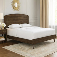 Roxy Queen Bed with Mid-Century Modern Design, Walnut Brown Okume
