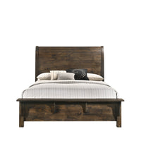 Blie Queen Bed with Built-In Footboard Bench, Rustic Brown Solid Wood