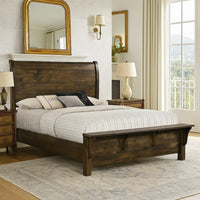 Blie Queen Bed with Built-In Footboard Bench, Rustic Brown Solid Wood