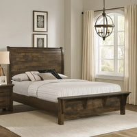 Blie Queen Bed with Built-In Footboard Bench, Rustic Brown Solid Wood